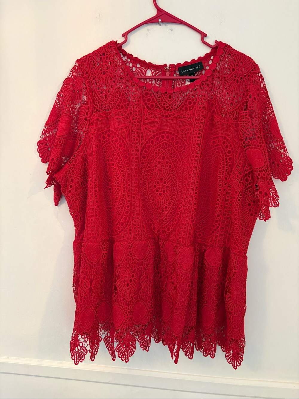 Lane Bryant Women’s Plus Crochet Lace Peplum Top Short Sleeve Lined -Sz 24